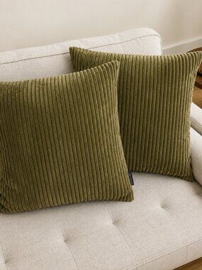NEW Green Soft Ribbed Corduroy Filled 18" Throw Pillows Set of 2